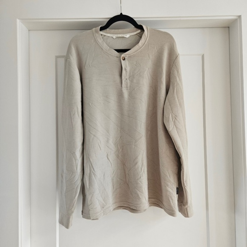 Men's Long-Sleeve Henley Shirt in Light Beige